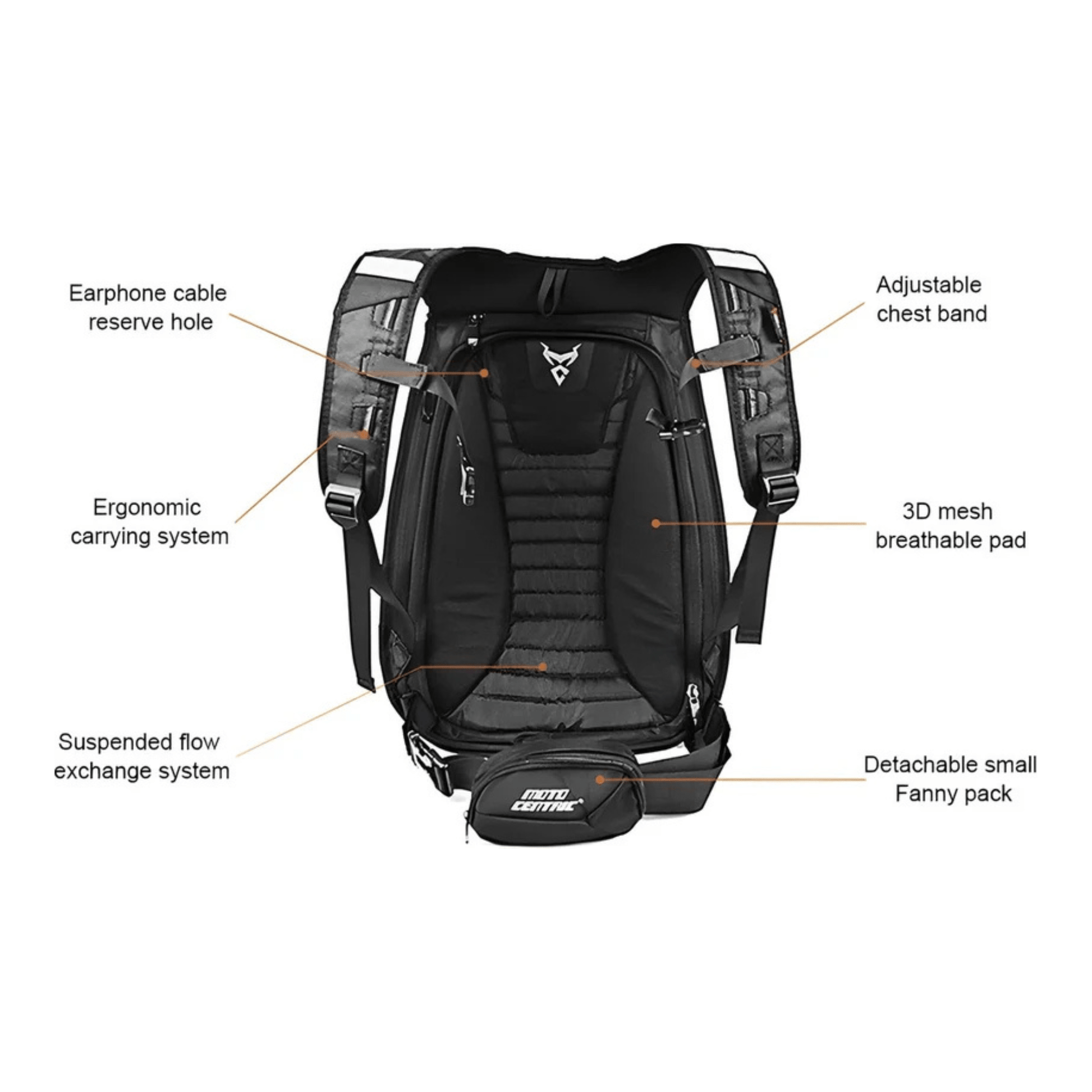 CarryQuest® - Carbon Rugzak - Motor Rugzak - Harde Schaal - Oranje
