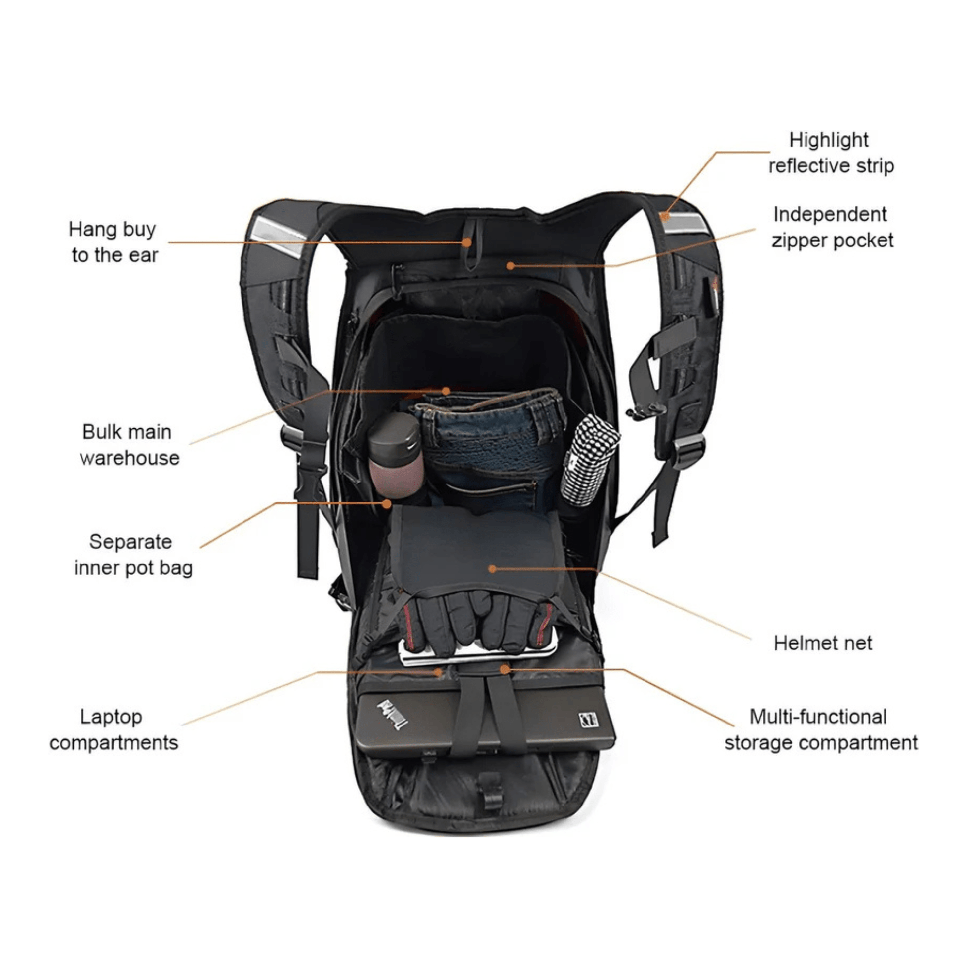 CarryQuest® - Carbon Rugzak - Motor Rugzak - Harde Schaal - Oranje