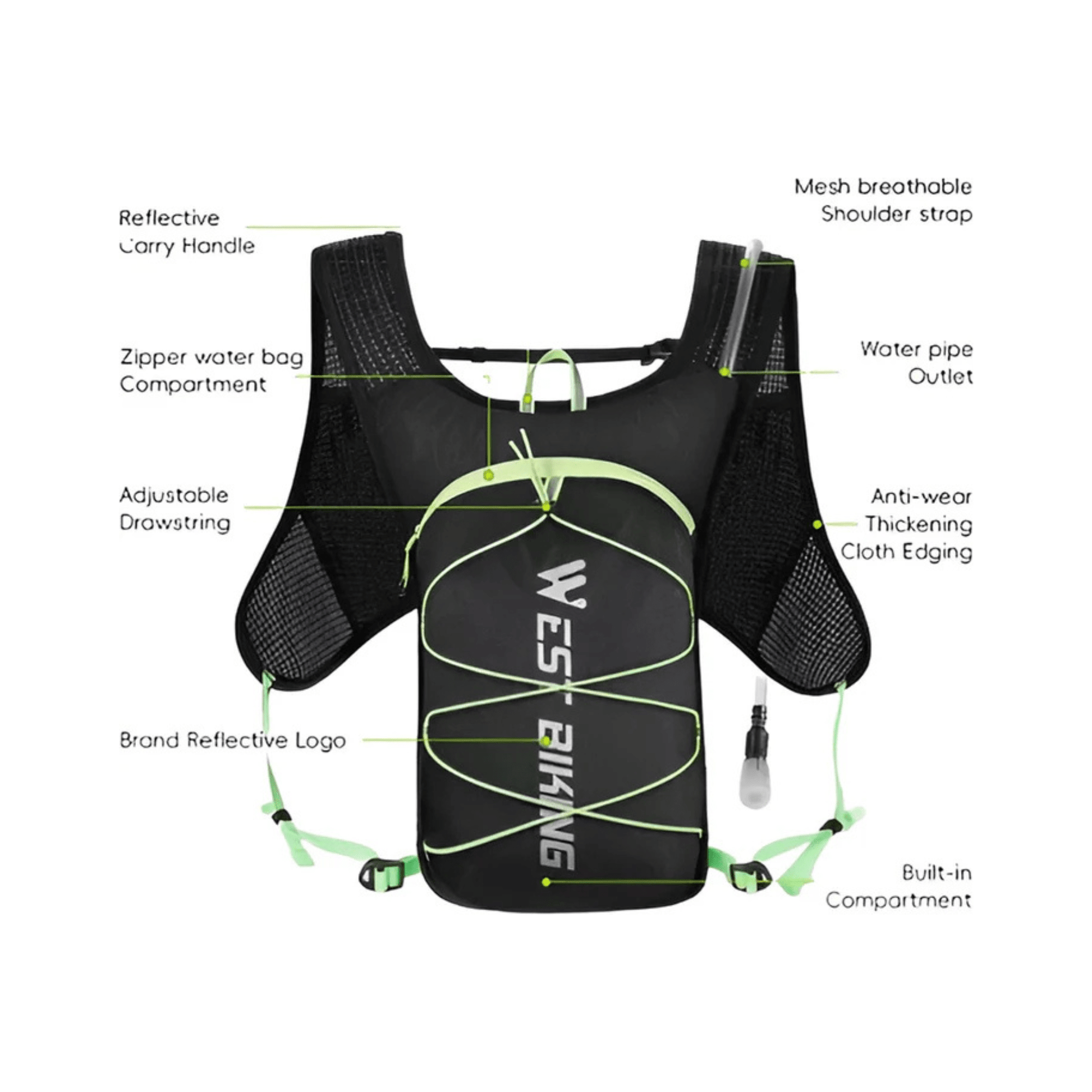 CarryQuest® - Fietsrugzak - Ultralicht 7L - Waterbestendig - Groen