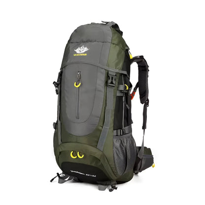 CarryQuest® - Grote Camping Rugzak Reistas - 65+5L - Duurzaam Nylon + Regenhoes - Sporttassen - Wandelen - Groen