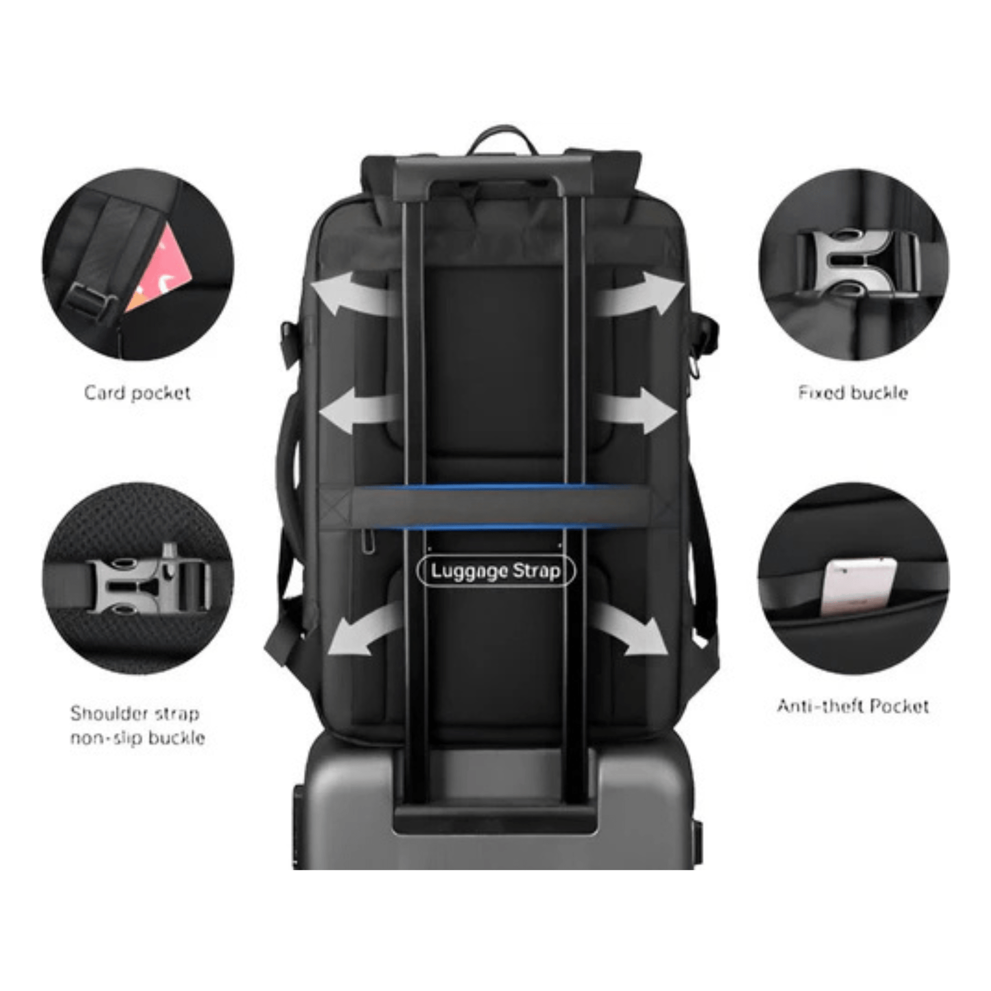 CarryQuest® - Grote Herenrugzak 40L - Laptopvak 17,3" - USB - Laptop Rugzak - Zwart