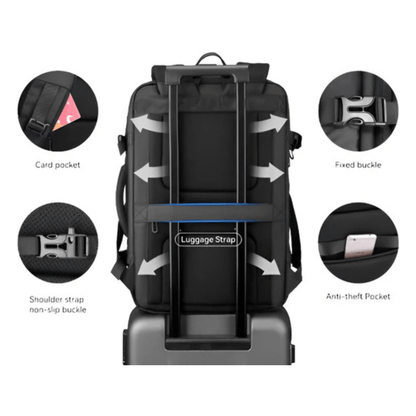 CarryQuest® - Grote Herenrugzak 40L - Laptopvak 17,3" - USB - Laptop Rugzak - Zwart