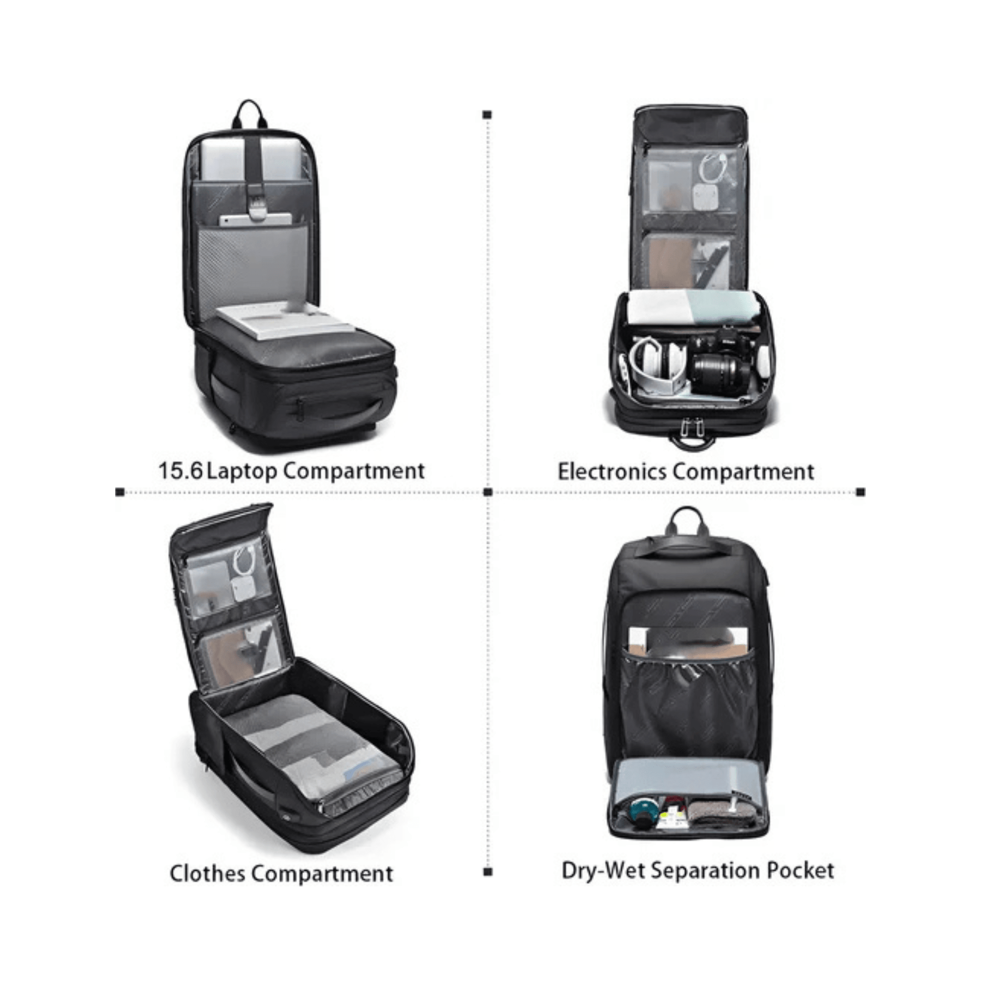 CarryQuest® - Heren Laptop Reistas 15.6" - Anti - Diefstal & Waterbestendig - USB - Zwart