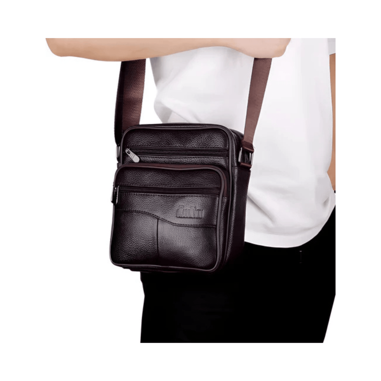 CarryQuest® - Heren Lederen Schoudertas - Echt Leder - Donkerbruin