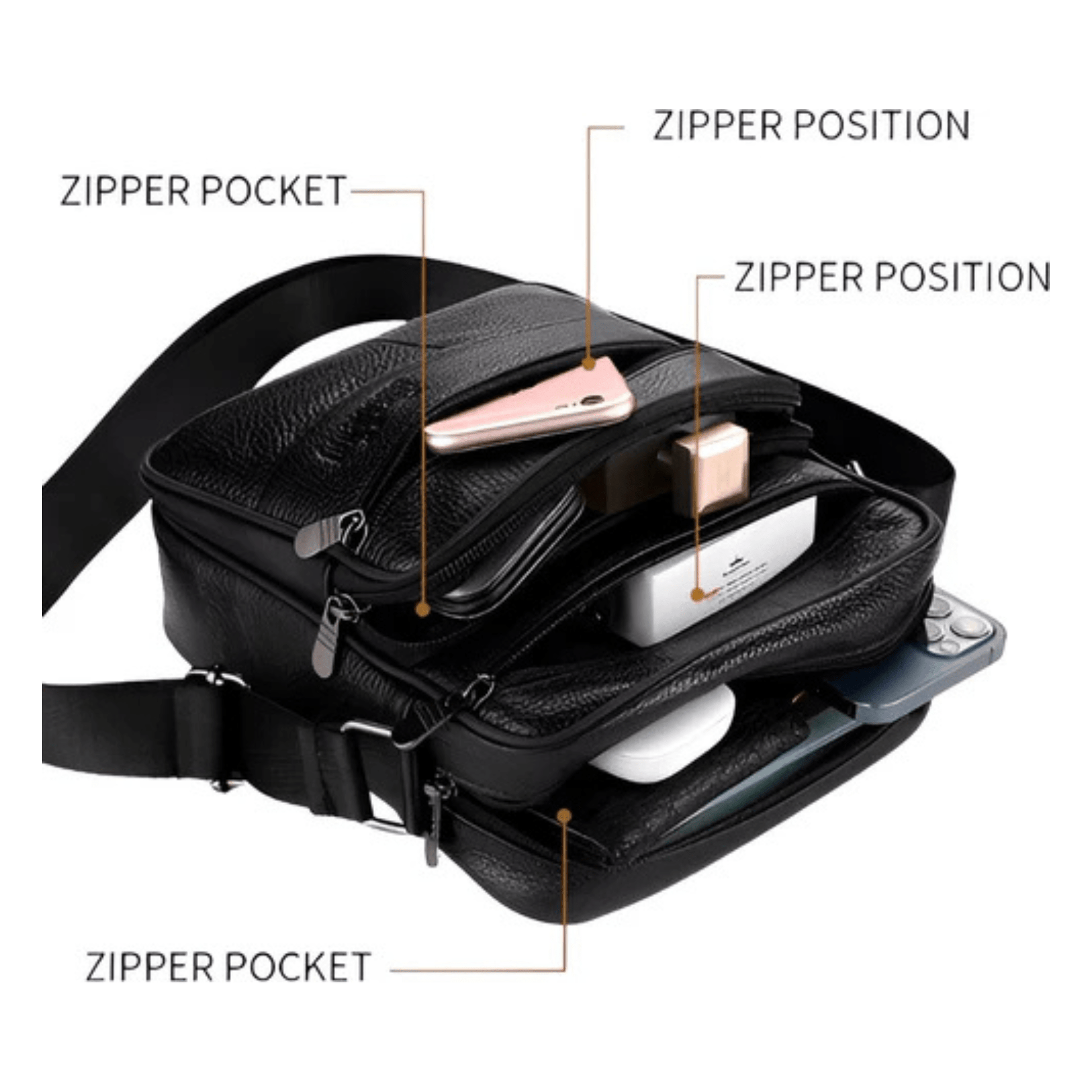 CarryQuest® - Heren Lederen Schoudertas - Echt Leder - Donkerbruin
