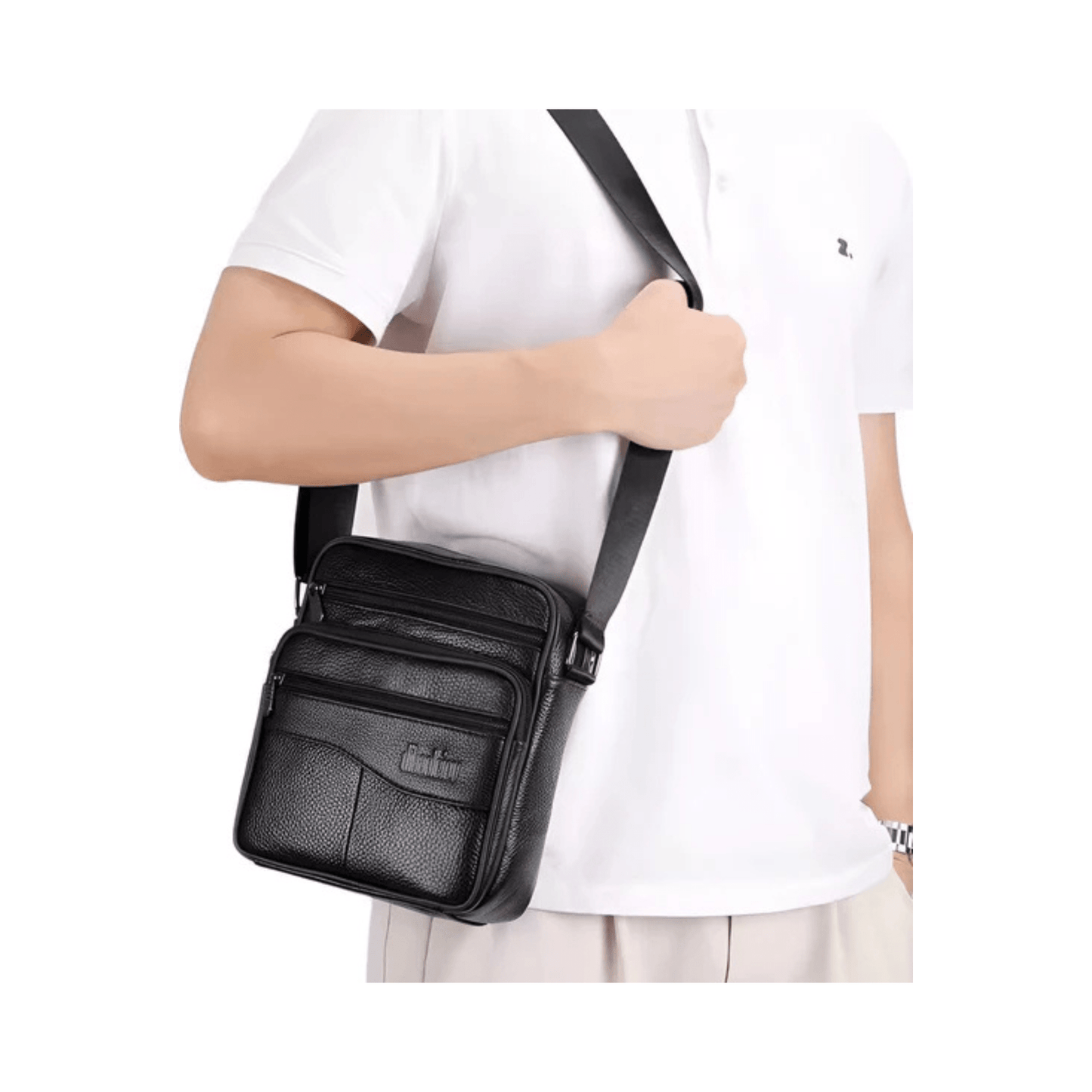 CarryQuest® - Heren Lederen Schoudertas - Echt Leder - Zwart