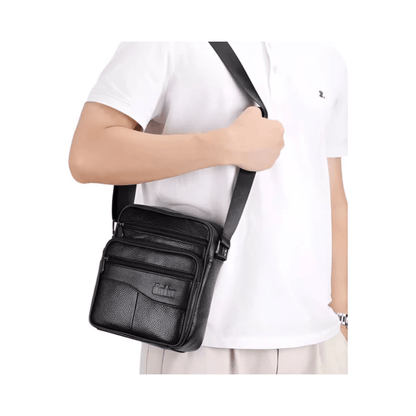 CarryQuest® - Heren Lederen Schoudertas - Echt Leder - Zwart