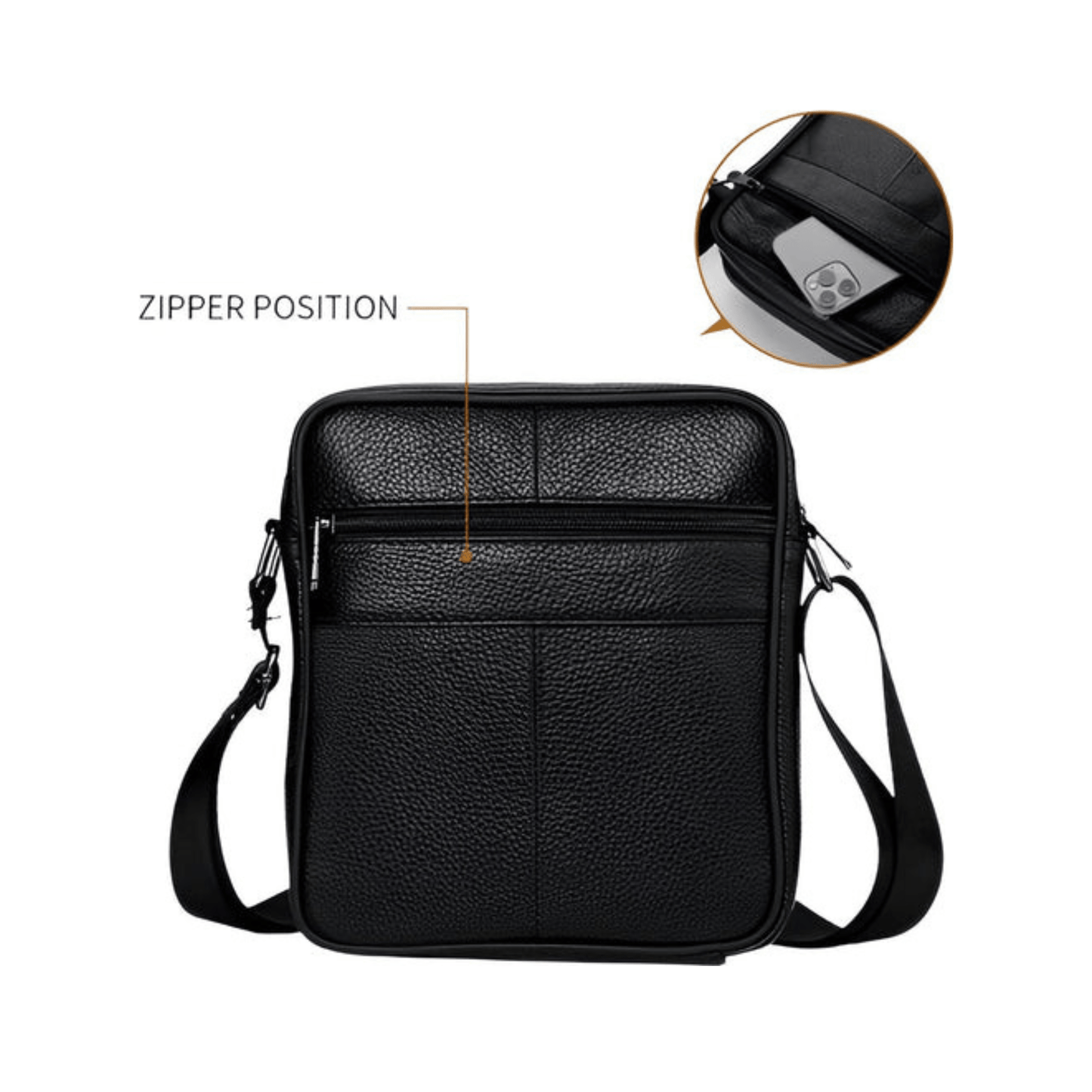 CarryQuest® - Heren Lederen Schoudertas - Echt Leder - Zwart