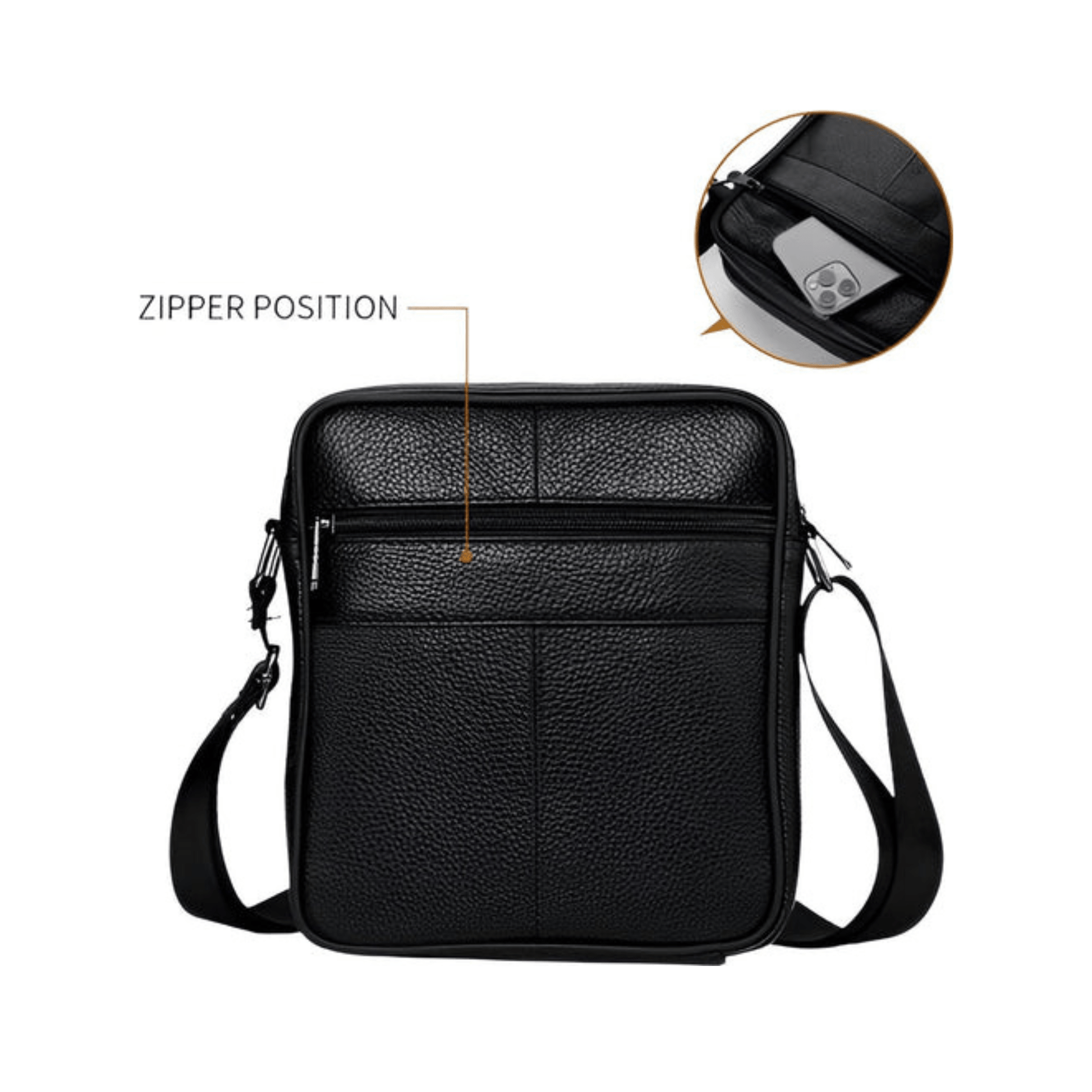 CarryQuest® - Heren Lederen Schoudertas - Echt Leder - Zwart