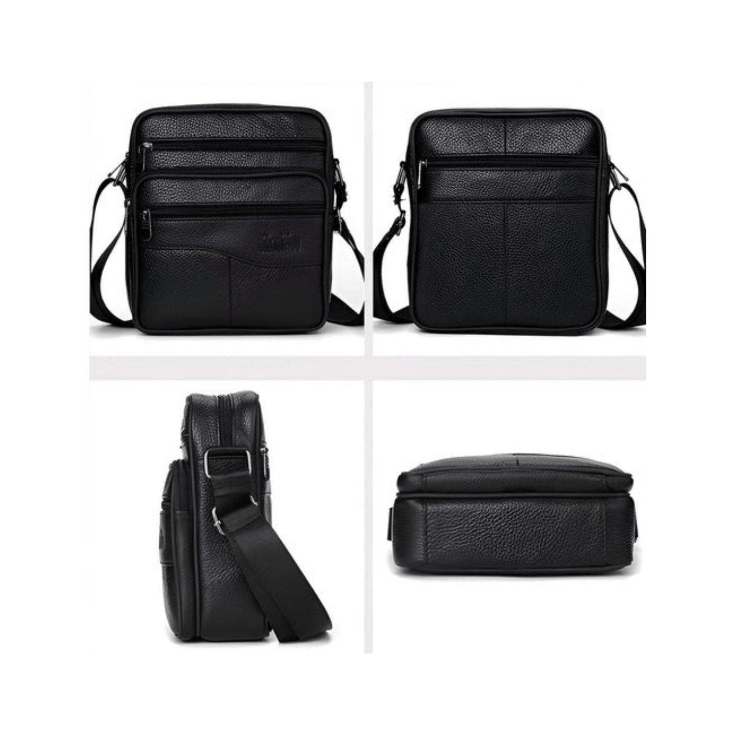 CarryQuest® - Heren Lederen Schoudertas - Echt Leder - Zwart