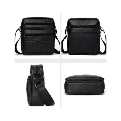 CarryQuest® - Heren Lederen Schoudertas - Echt Leder - Zwart