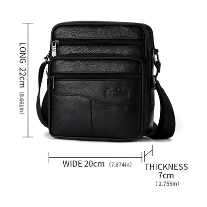 CarryQuest® - Heren Lederen Schoudertas - Echt Leder - Zwart