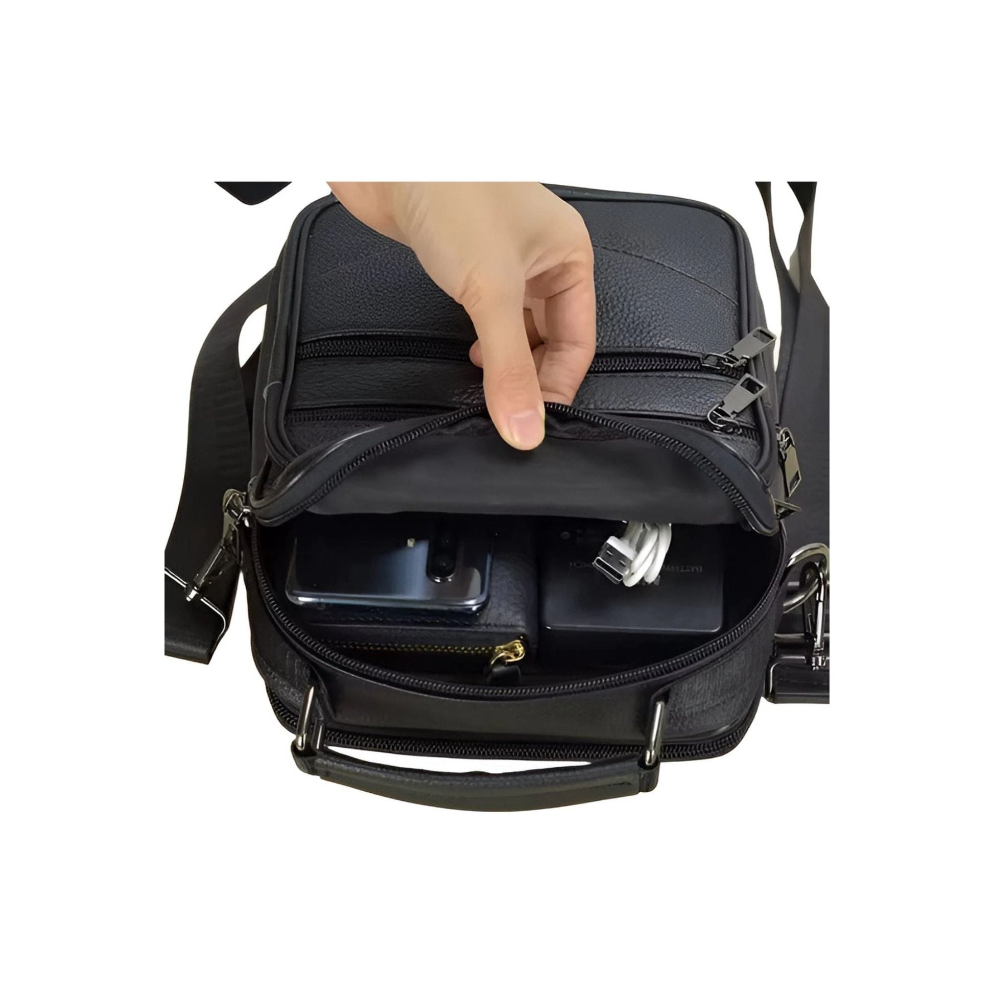CarryQuest® - Heren Lederen Schoudertas - Handtassen - Zwart