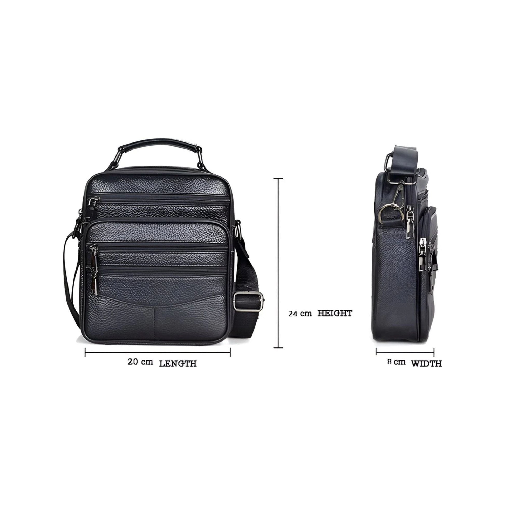 CarryQuest® - Heren Lederen Schoudertas - Handtassen - Zwart
