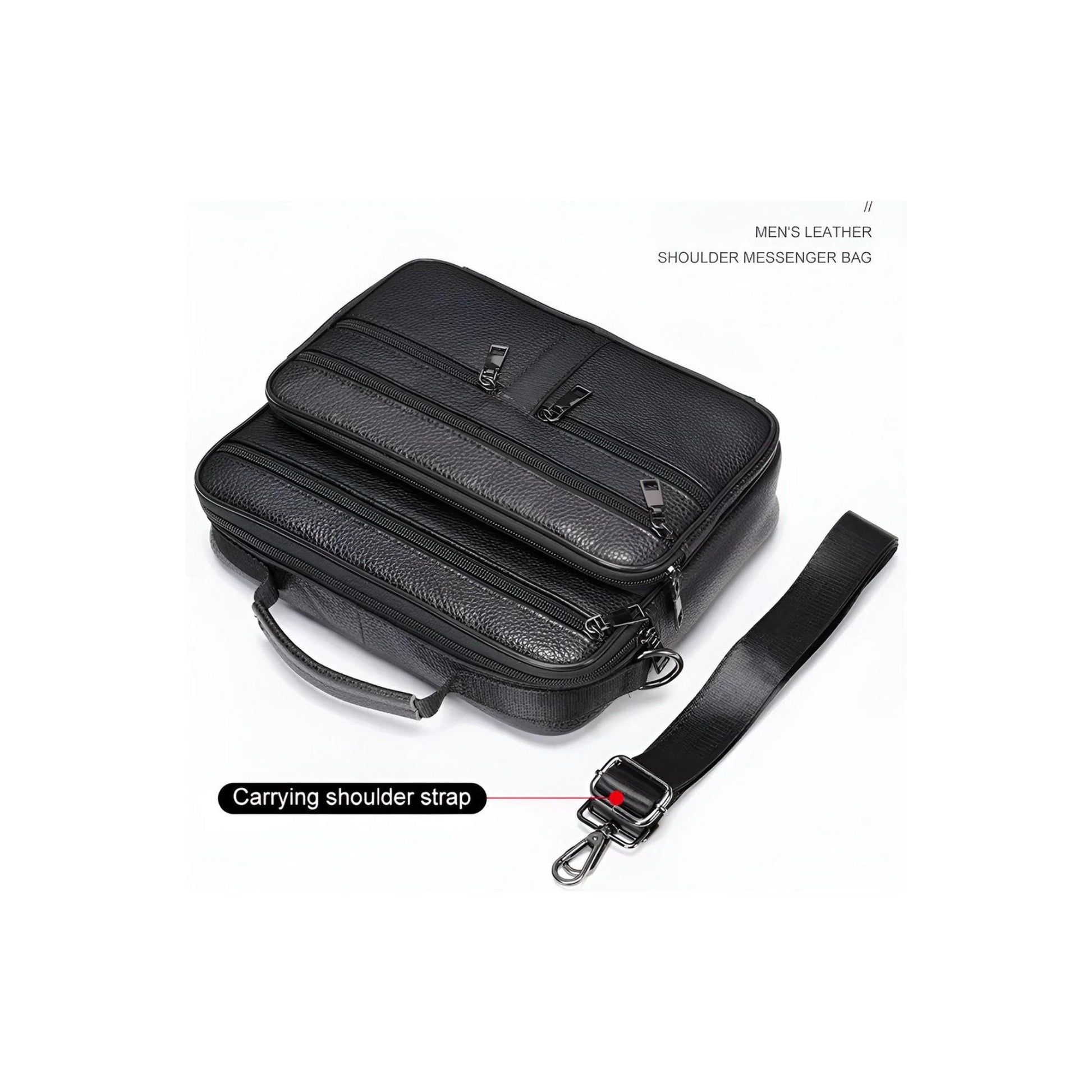 CarryQuest® - Heren Lederen Schoudertas - Koeienhuid Lederen Handtassen - Zwart