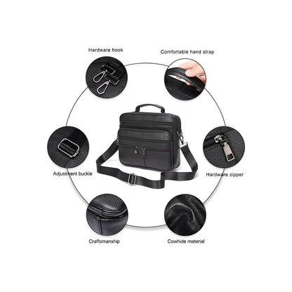 CarryQuest® - Heren Lederen Schoudertas - Koeienhuid Lederen Handtassen - Zwart