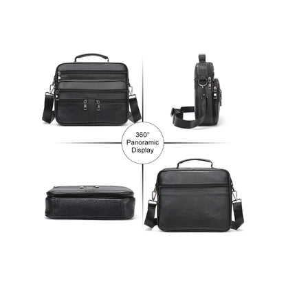 CarryQuest® - Heren Lederen Schoudertas - Koeienhuid Lederen Handtassen - Zwart