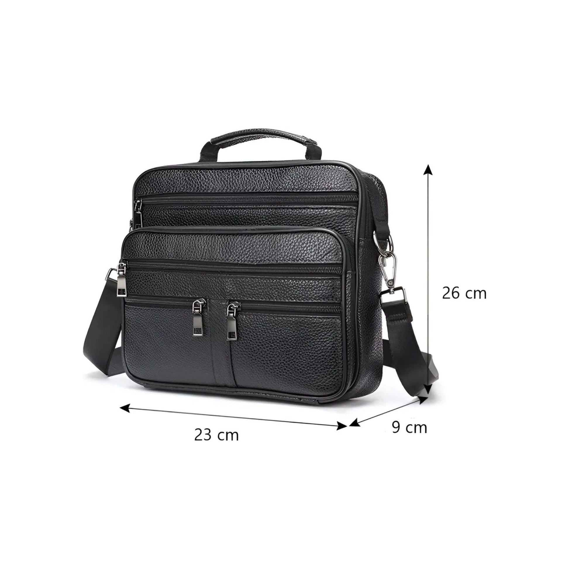 CarryQuest® - Heren Lederen Schoudertas - Koeienhuid Lederen Handtassen - Zwart