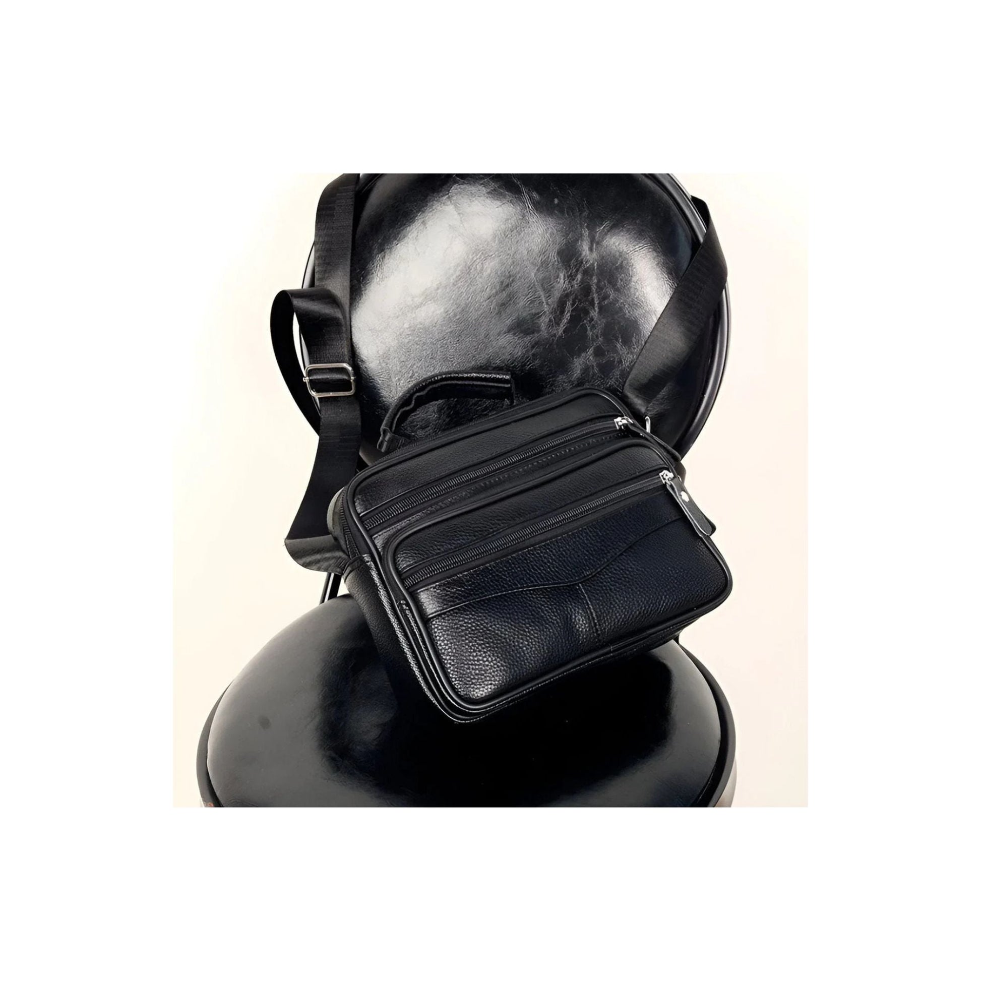 CarryQuest® - Heren Lederen Schoudertas - Koeienhuid Lederen Handtassen - Zwart