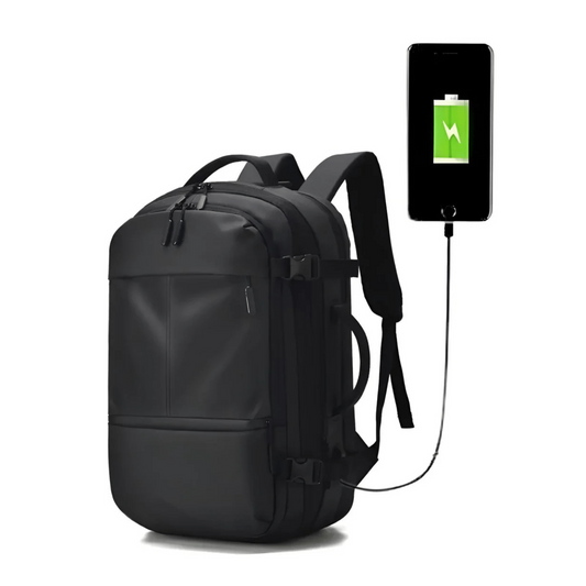 CarryQuest® - Heren Reistas Rugzak - 17 Inch Laptop + USB Oplaadpoort - Schooltas - Wandelrugzak - Zwart