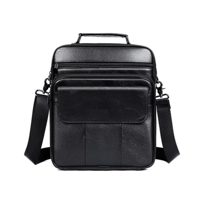 CarryQuest® - Heren Schoudertas - Casual crossbody messenger van leer - Zwart
