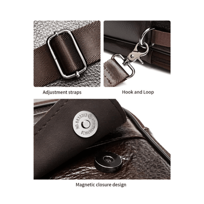 CarryQuest® - Heren Schoudertas - Casual crossbody messenger van leer - Zwart