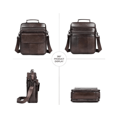 CarryQuest® - Heren Schoudertas - Casual crossbody messenger van leer - Zwart