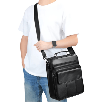 CarryQuest® - Heren Schoudertas - Casual crossbody messenger van leer - Zwart