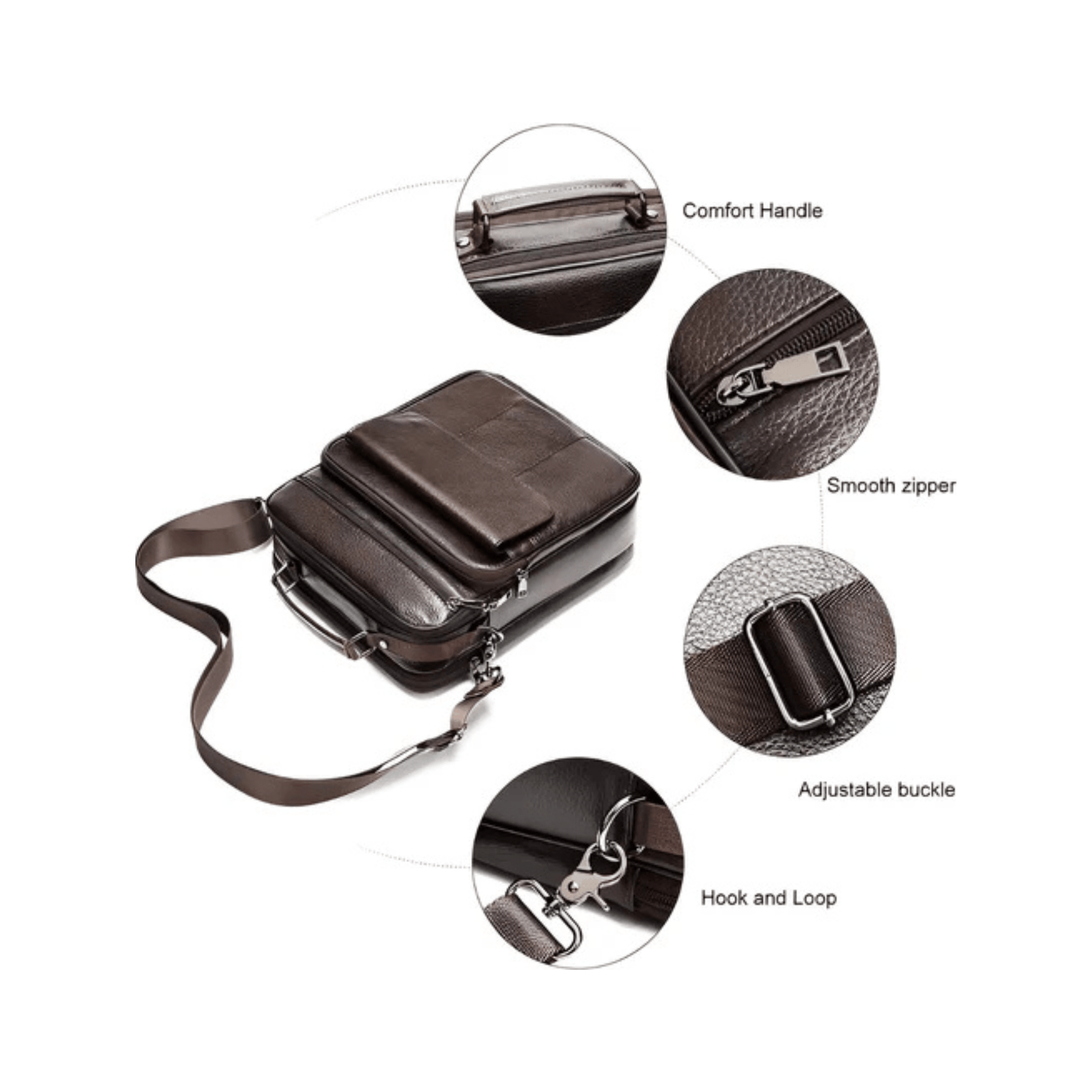 CarryQuest® - Heren Schoudertas - Casual crossbody messenger van leer - Zwart
