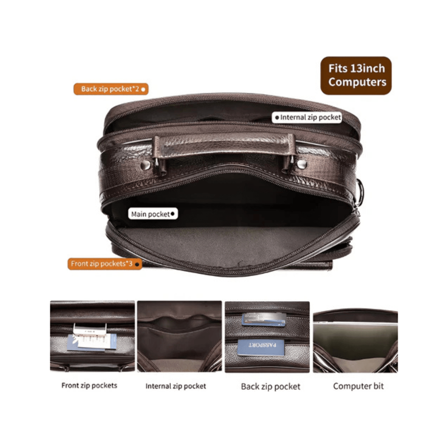 CarryQuest® - Heren Schoudertas - Casual crossbody messenger van leer - Zwart