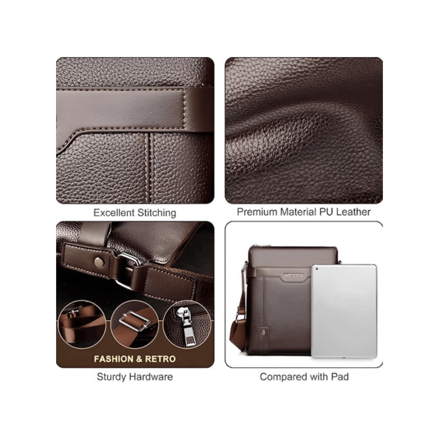 CarryQuest® - Heren Schoudertas PU Leder - Koerierstas - Zakelijke Tassen - Koffie