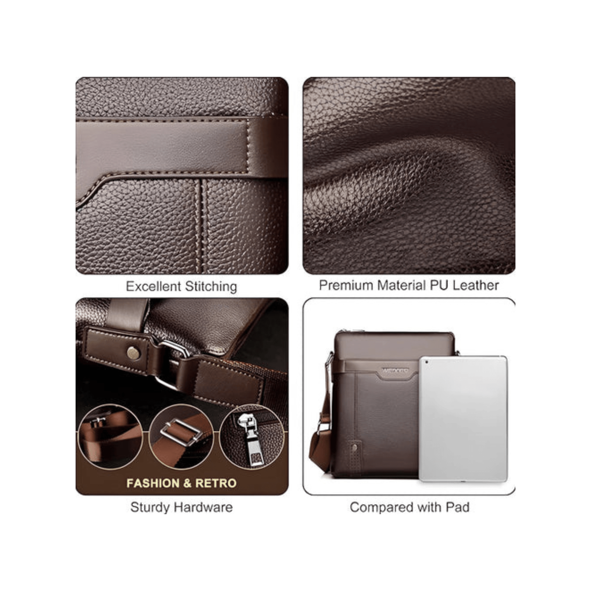 CarryQuest® - Heren Schoudertas PU Leder - Koerierstas - Zakelijke Tassen - Koffie