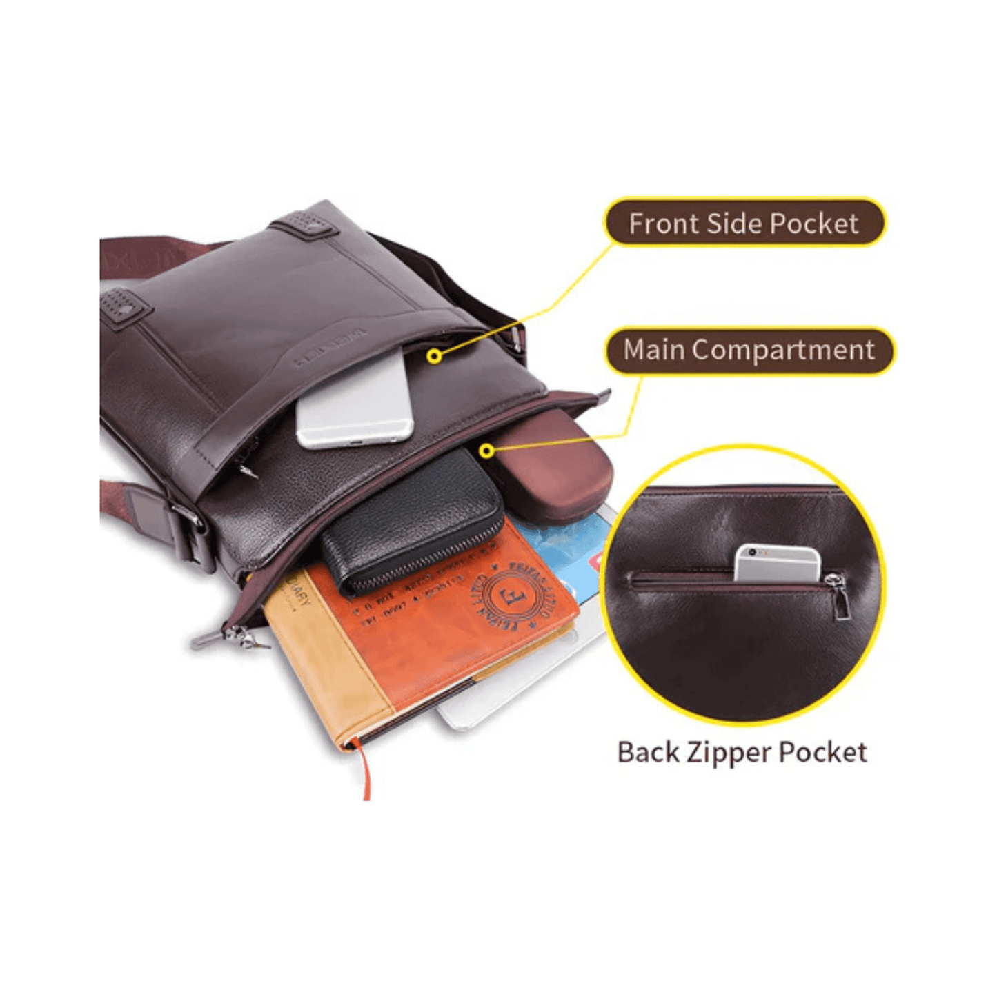 CarryQuest® - Heren Schoudertas PU Leder - Koerierstas - Zakelijke Tassen - Koffie