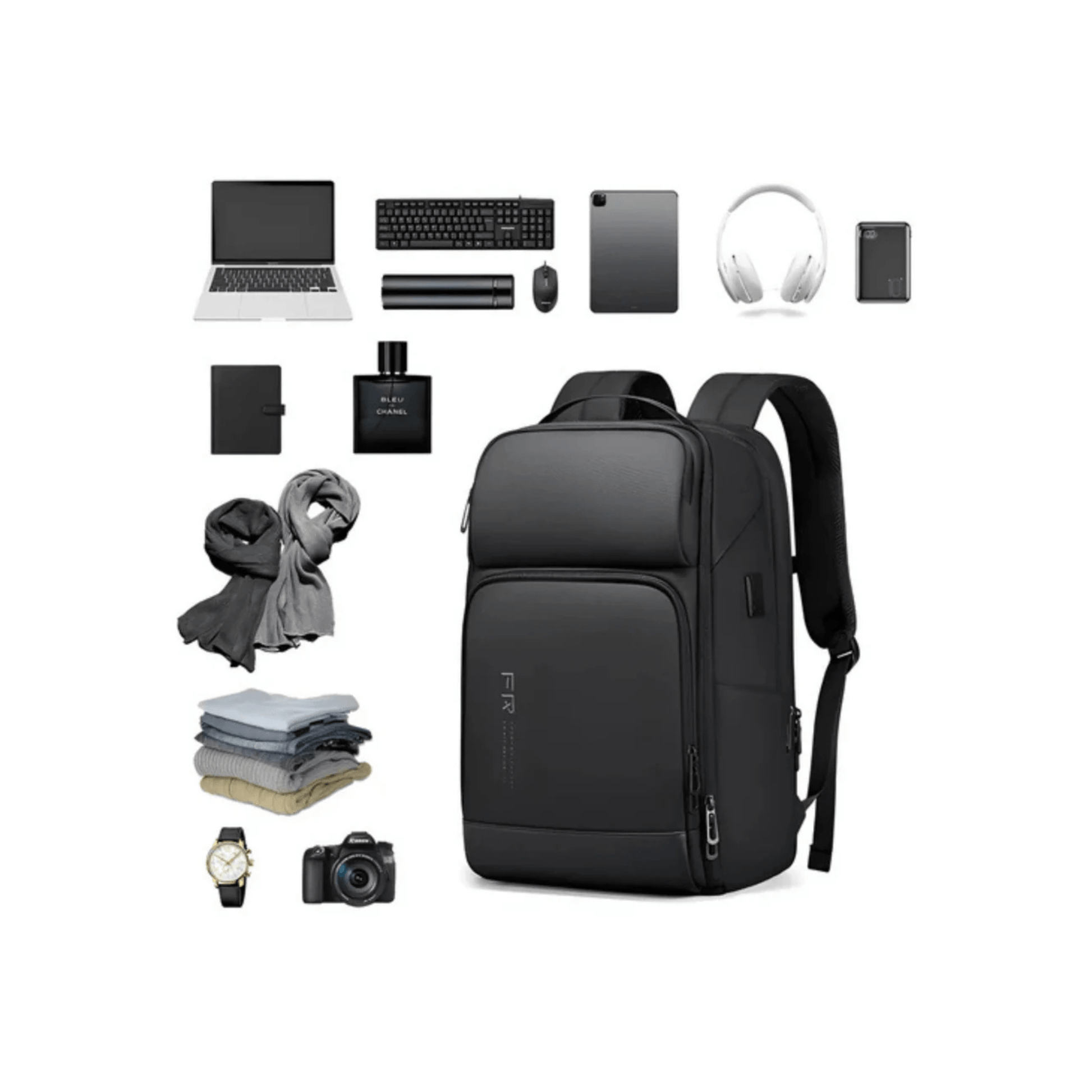 CarryQuest® - Laptop Rugzak - USB Oplaadfunctie - 35L - Laptopvak tot 15.6 inch - Zwart
