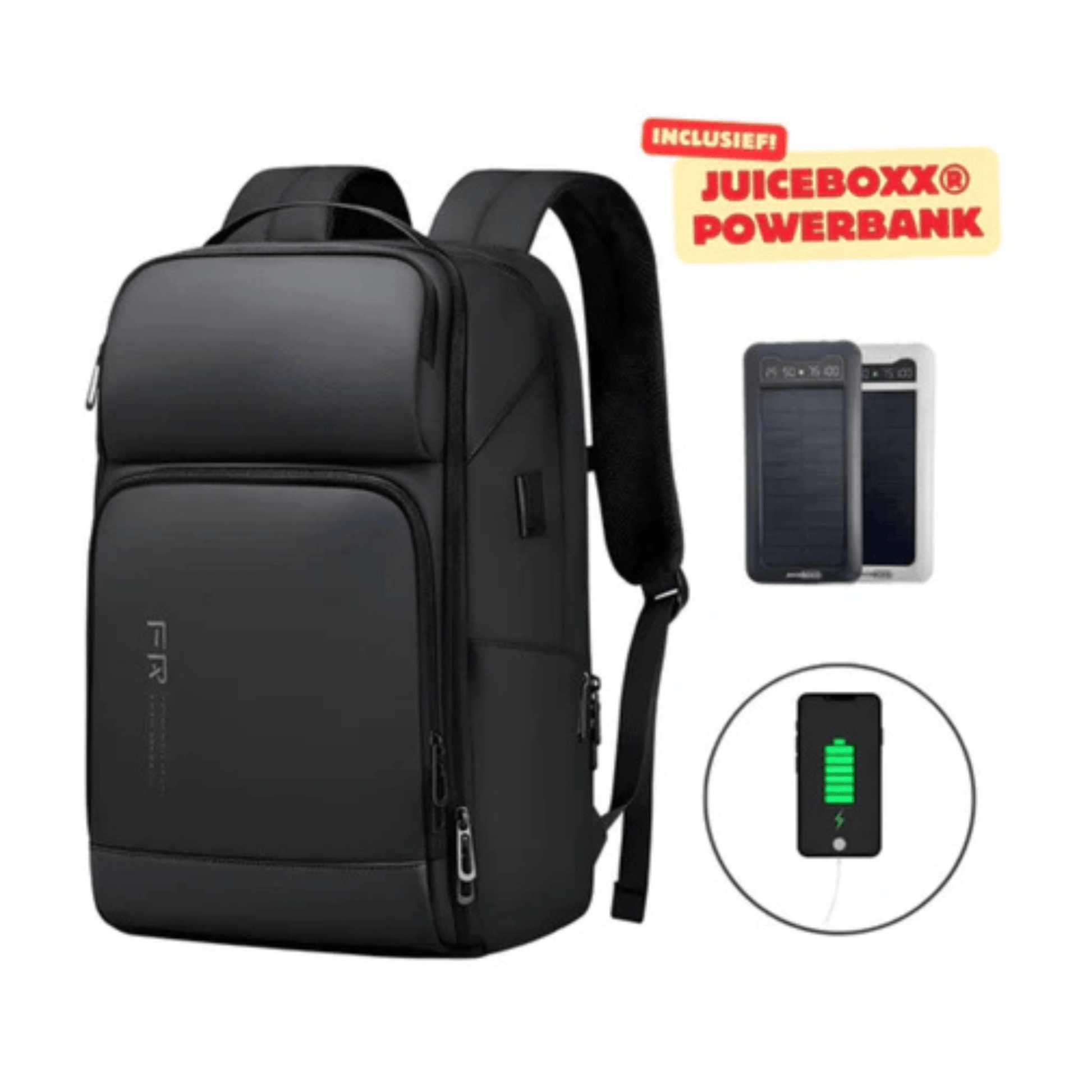 CarryQuest® - Laptop Rugzak - USB Oplaadfunctie - 35L - Laptopvak tot 15.6 inch - Zwart