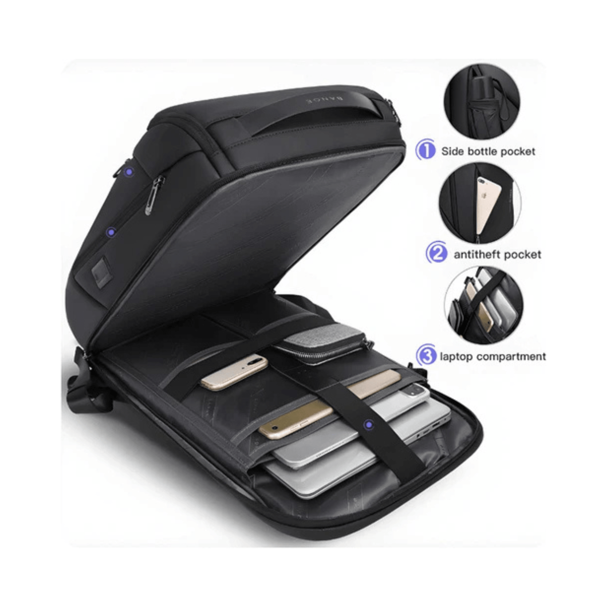 CarryQuest® - Laptoptas - Rugzak - Business - Waterdicht - Backpacks - Zwart