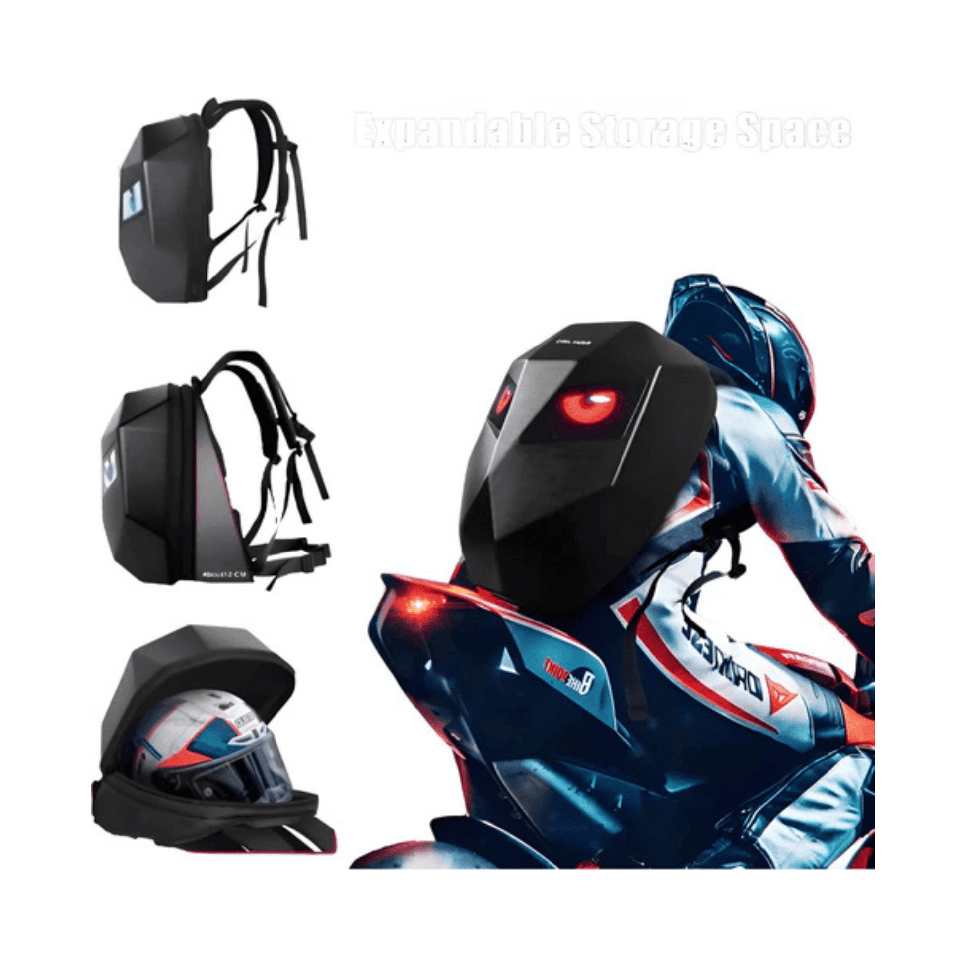 CarryQuest® - LED - rugzak met - Maat L - Compatibel met Motor helm - Zwart