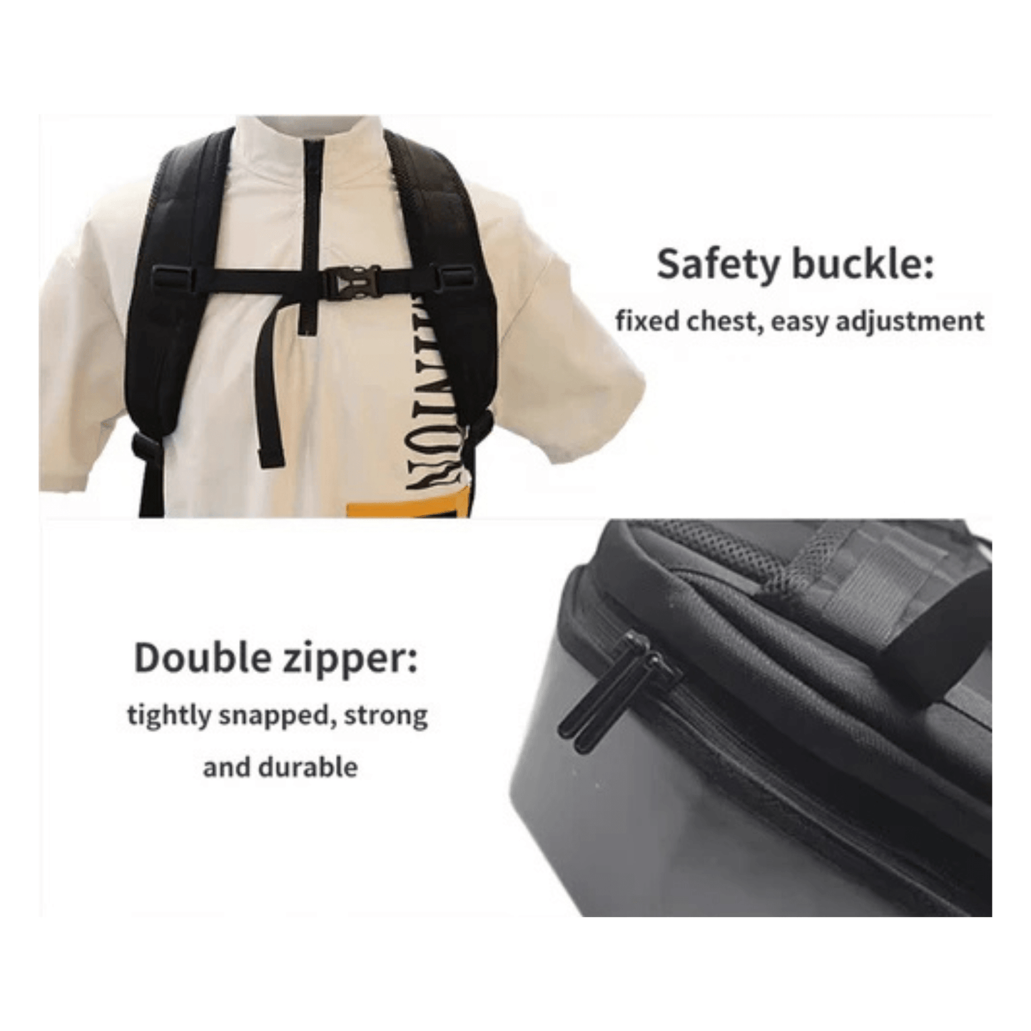 CarryQuest® - LED - rugzak met - Maat L - Compatibel met Motor helm - Zwart