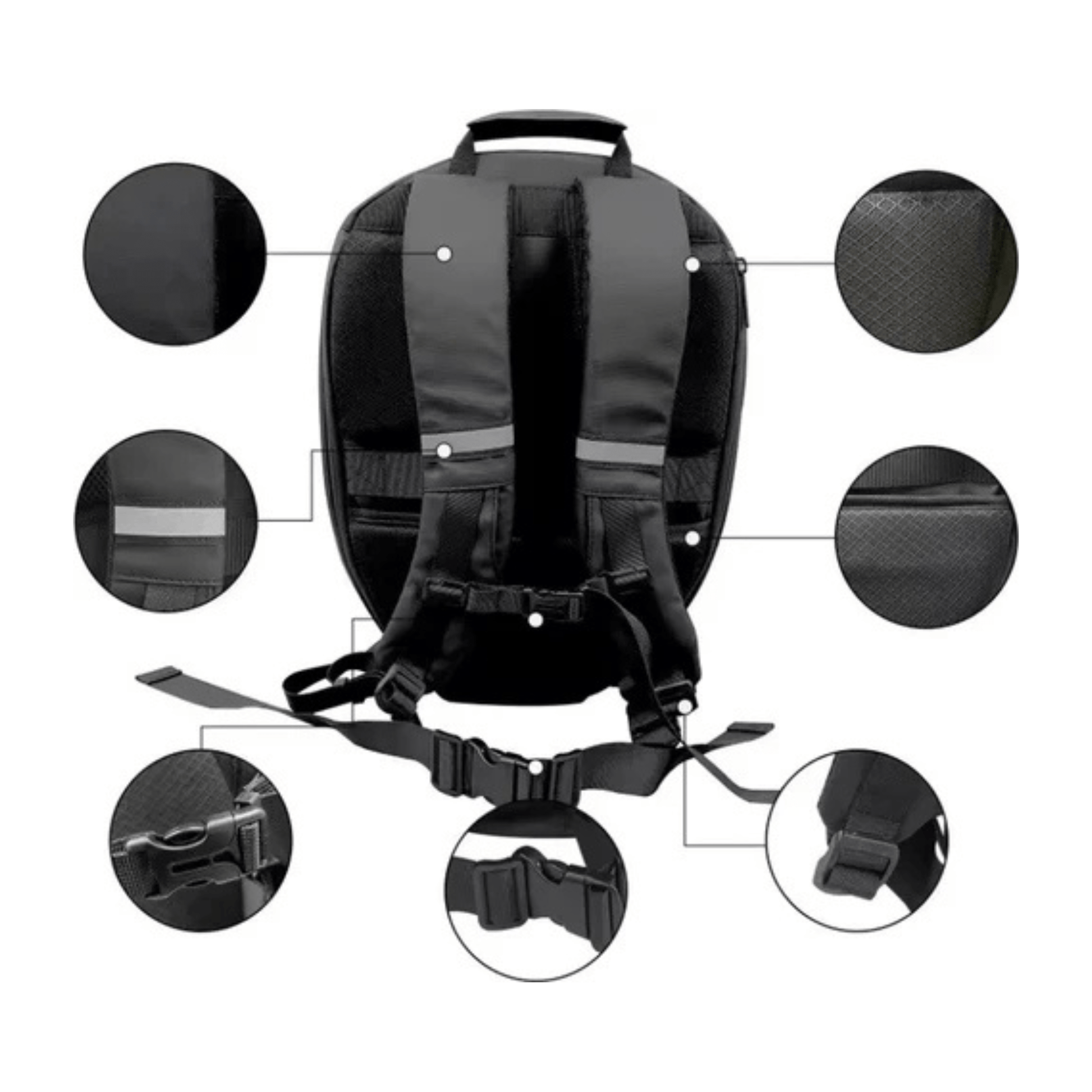 CarryQuest® - LED - rugzak met - Maat L - Compatibel met Motor helm - Zwart