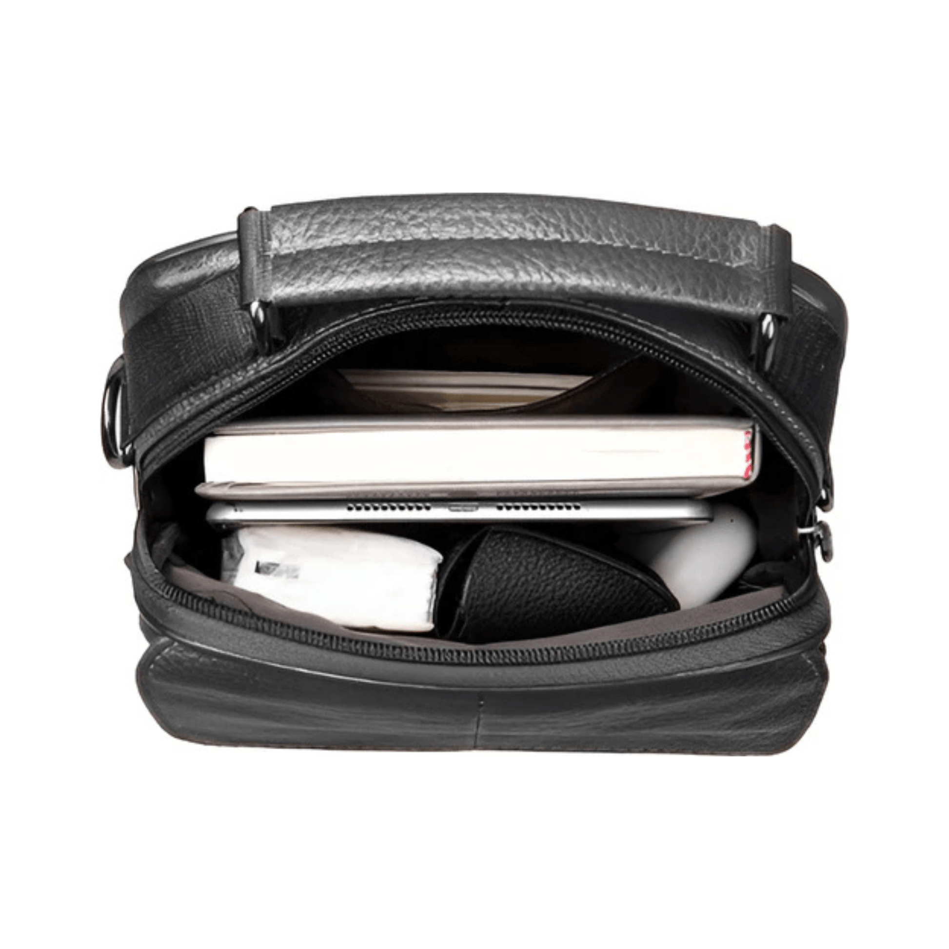 CarryQuest® - Lederen Crossbody Bag - Verstelbare Schouderband - Echt Leder - Zwart