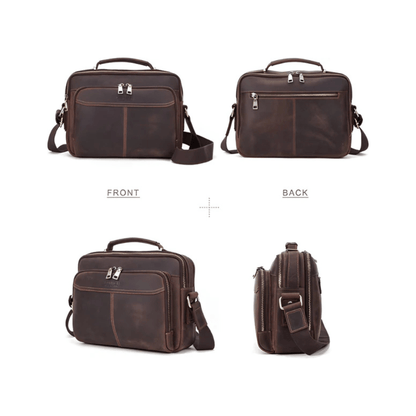 CarryQuest® - Leren Heren Schoudertas - Grote Capaciteit Handtassen - Koerierstas - Koffie