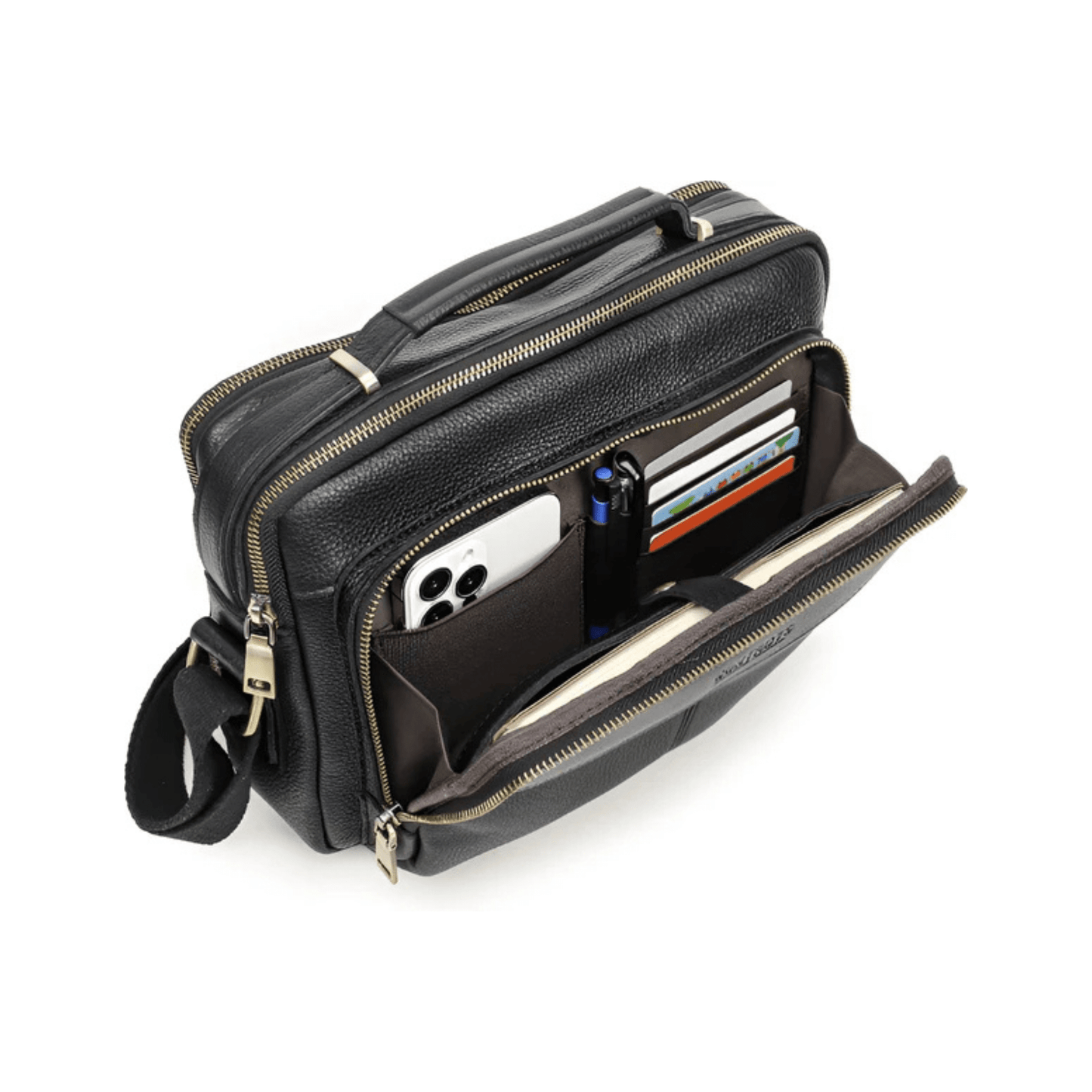 CarryQuest® - Leren Heren Schoudertas - Grote Capaciteit Handtassen - Koerierstas - Zwart