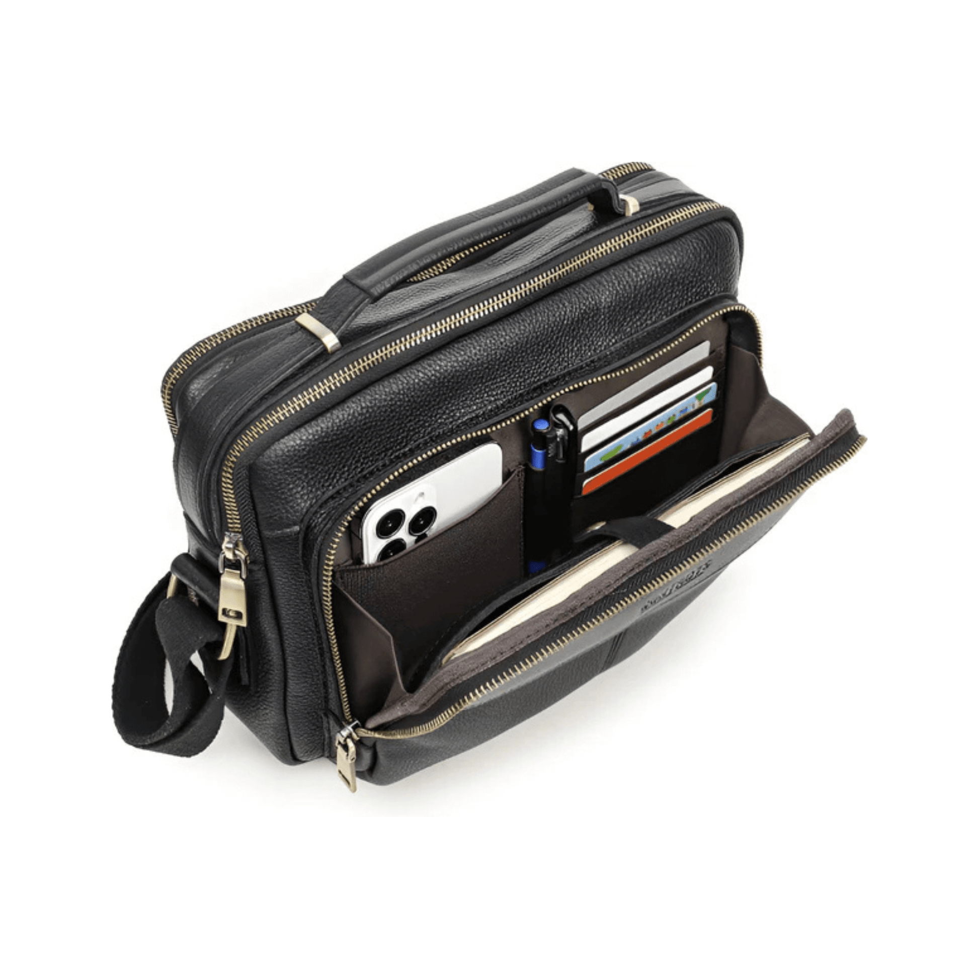CarryQuest® - Leren Heren Schoudertas - Grote Capaciteit Handtassen - Koerierstas - Zwart