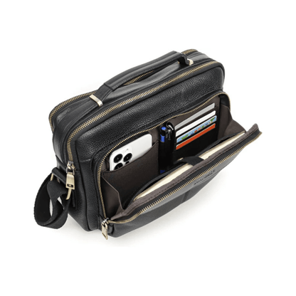 CarryQuest® - Leren Heren Schoudertas - Grote Capaciteit Handtassen - Koerierstas - Zwart