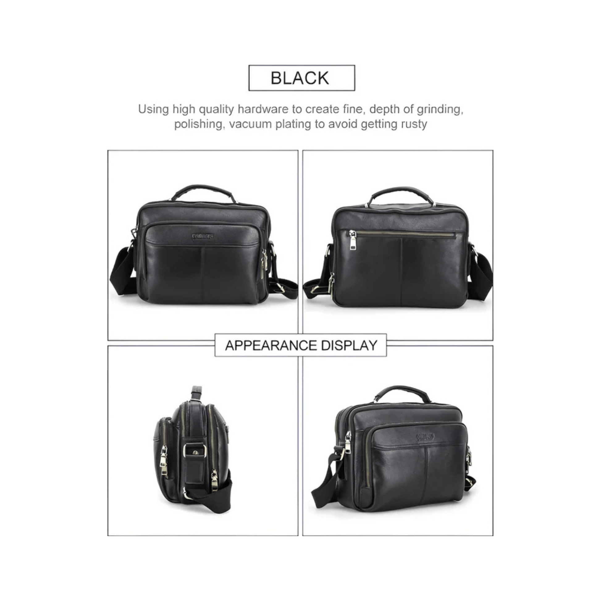CarryQuest® - Leren Heren Schoudertas - Grote Capaciteit Handtassen - Koerierstas - Zwart