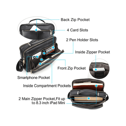CarryQuest® - Leren Heren Schoudertas - Grote Capaciteit Handtassen - Koerierstas - Zwart