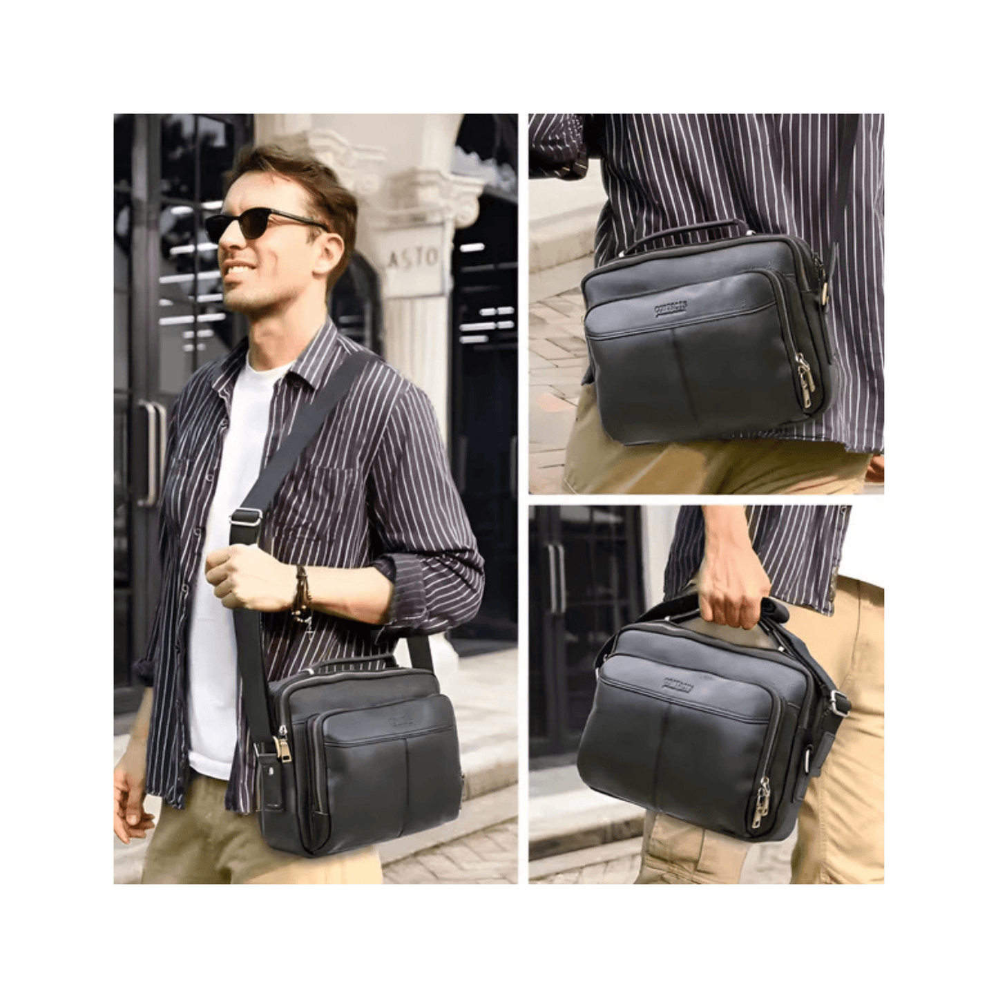 CarryQuest® - Leren Heren Schoudertas - Grote Capaciteit Handtassen - Koerierstas - Zwart