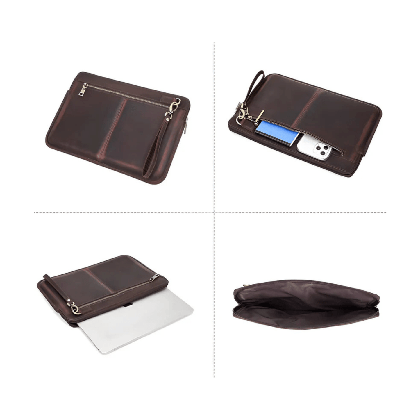 CarryQuest® - Leren Laptoptas voor Macbook Air M1 M2 M3 Pro inch - Luxe en Beschermende Aktetas - Koffie