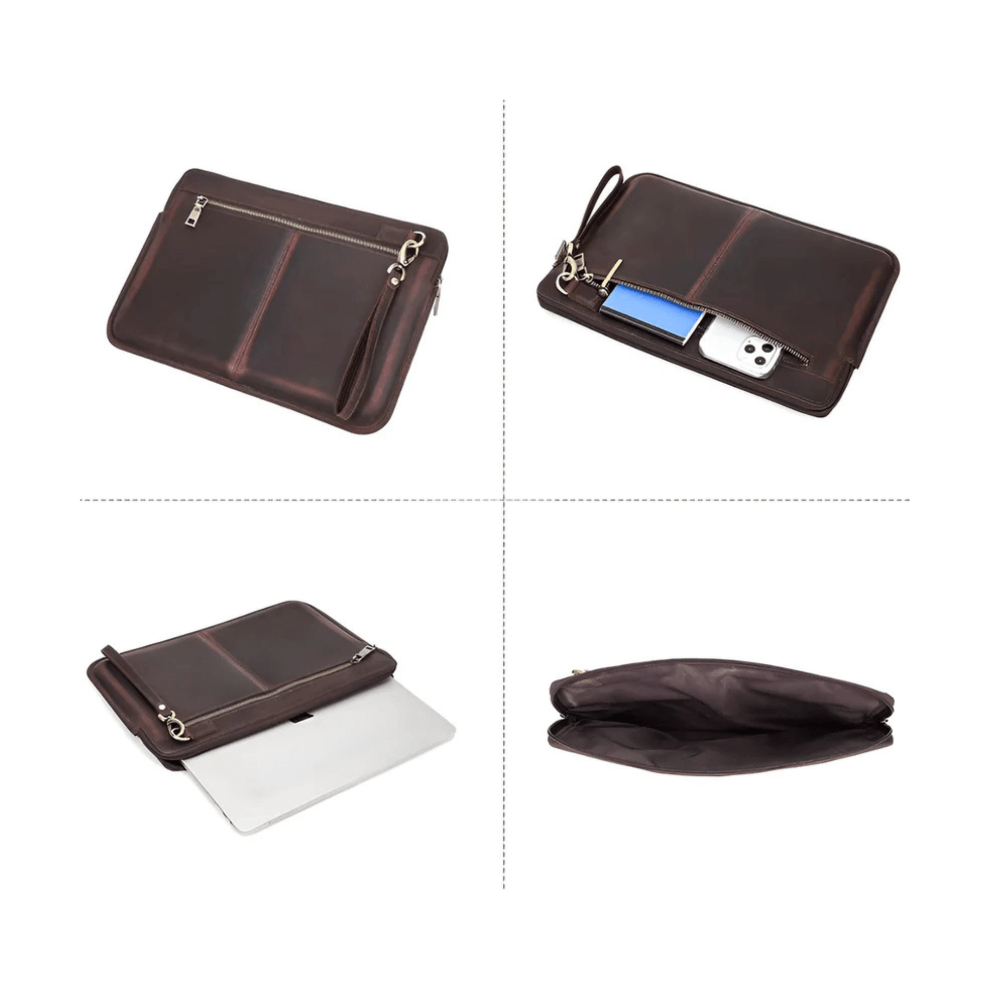 CarryQuest® - Leren Laptoptas voor Macbook Air M1 M2 M3 Pro inch - Luxe en Beschermende Aktetas - Koffie