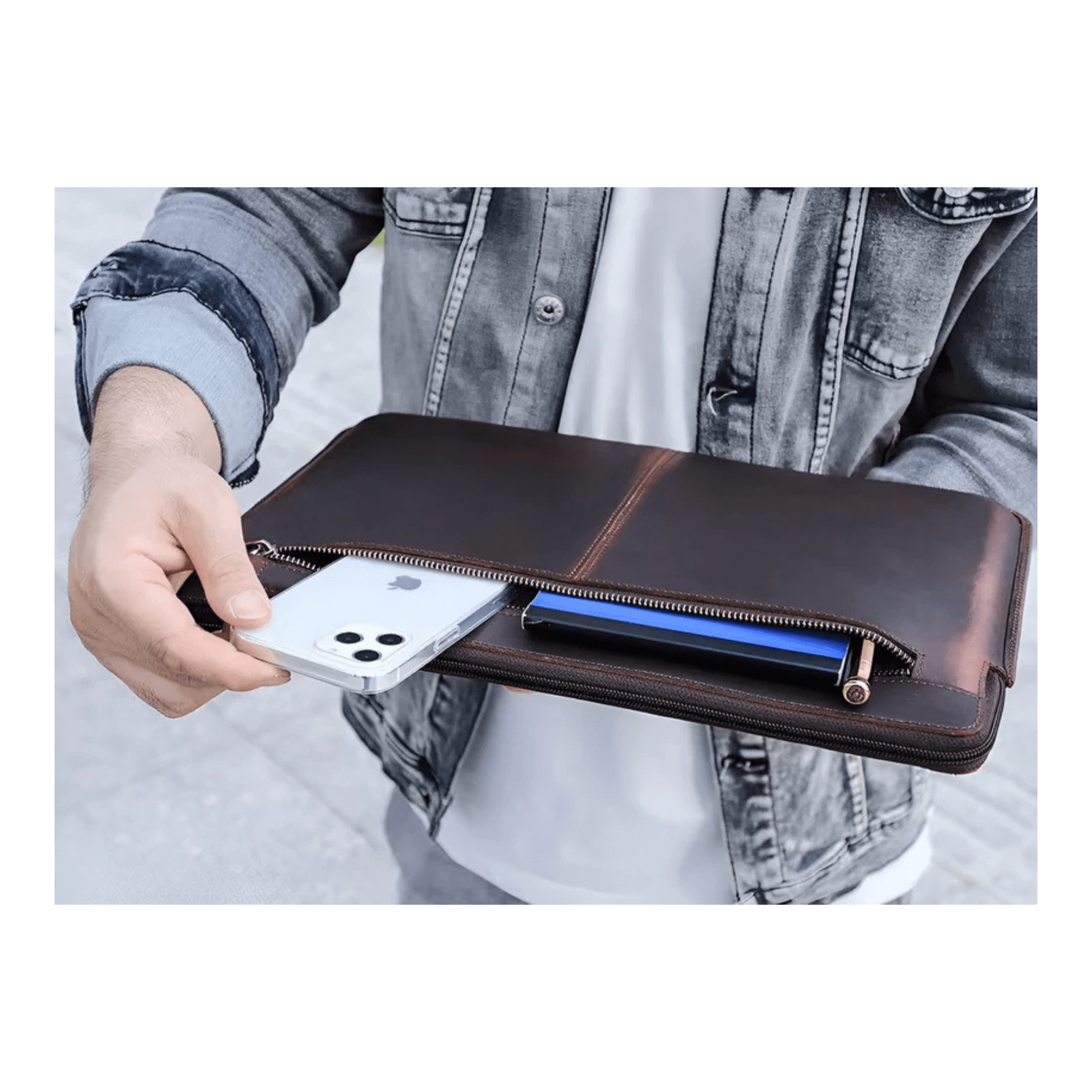 CarryQuest® - Leren Laptoptas voor Macbook Air M1 M2 M3 Pro inch - Luxe en Beschermende Aktetas - Koffie